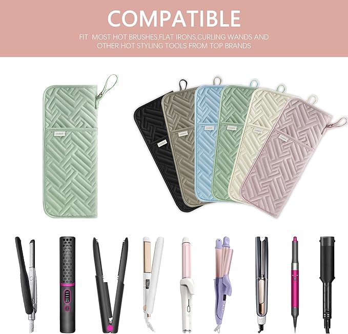 Hair Tool Organizer Heat Resistant Mat for Flat Iron Case Hot Tools Curling Iron Holder Hair Tools Travel Bag for Straightener Brush Pad Pouch Hairstylist Essentials(Sage Green)