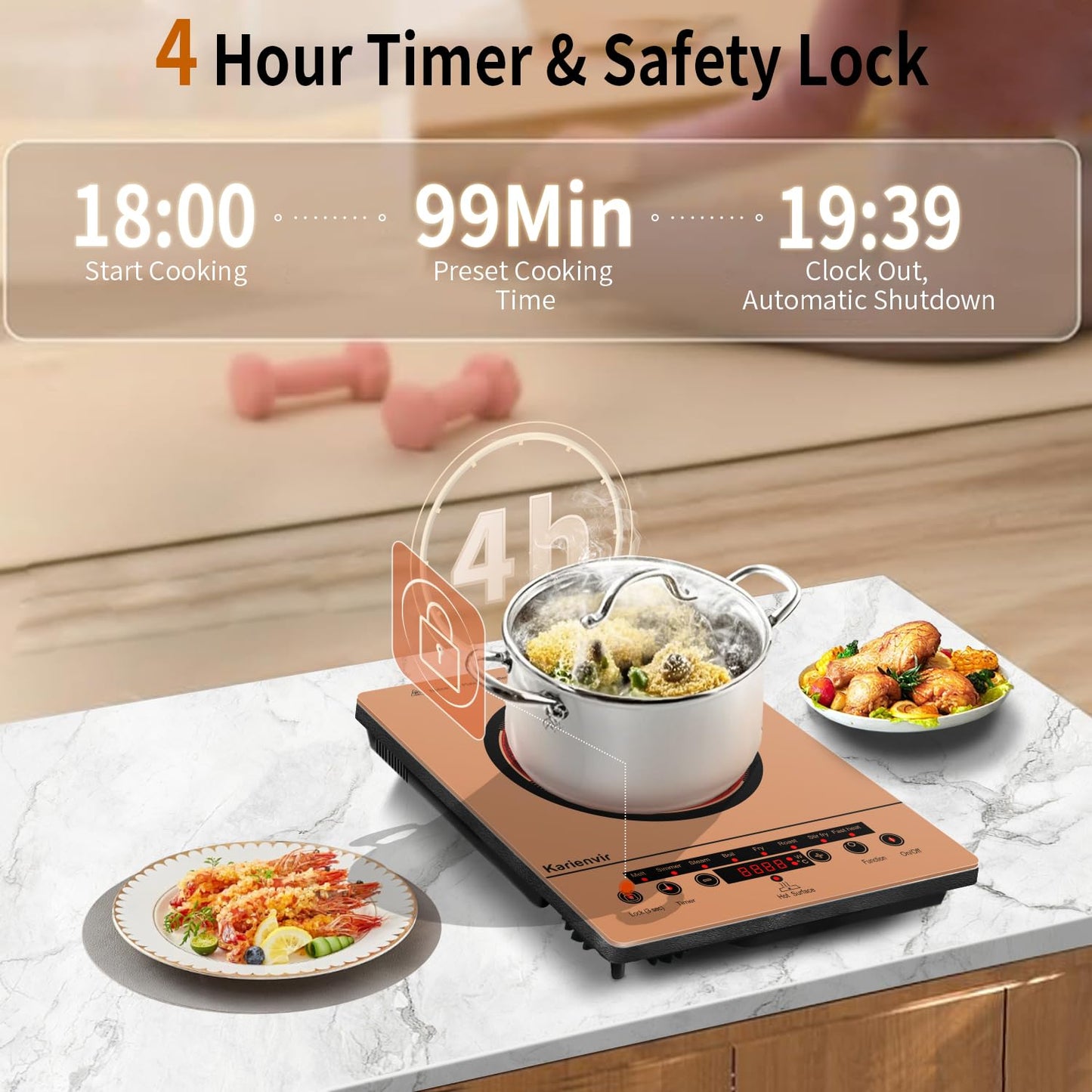 Karienvir Single Burner Electric Cooktop, Portable Electrics Stove 110v with plug, Touch Stove Electric with Safety Lock, Timer, Kitchen Cooking Cooktop With 9 Power Levels, 1800W(orange)