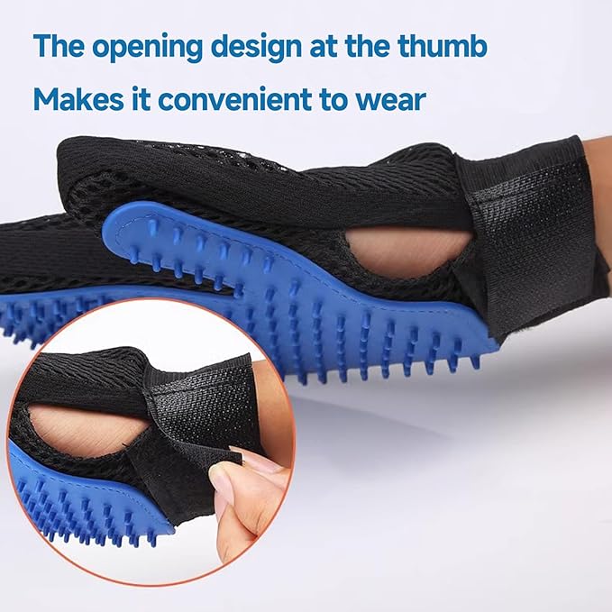Pet Hair Removal Glove for Dogs & Cats, 2-in-1 Deshedding Brush & Massage Mitt - Grooming Gloves for Shedding Control, Bathing and Washing, Safe for Short/Long Hair Pets 2-Pack (Blue)