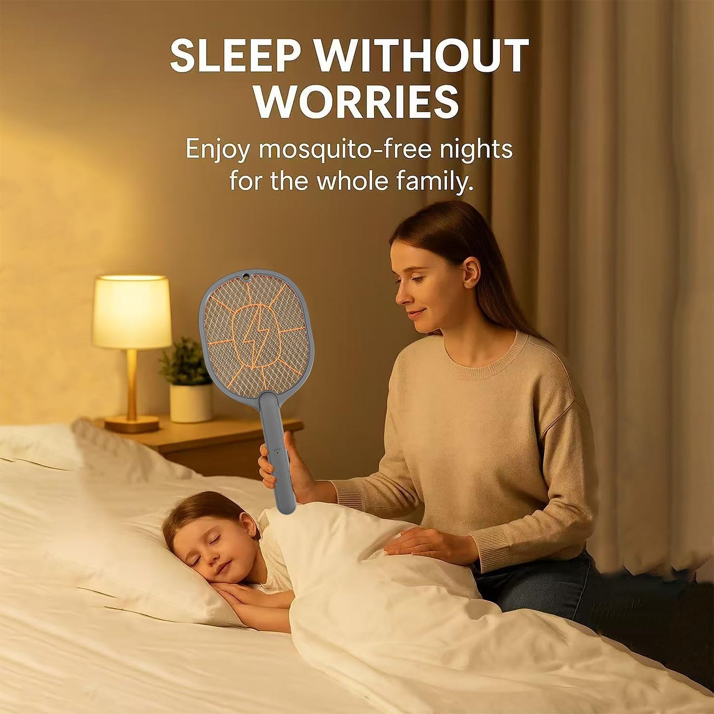 2-Pack Electric Fly Swatter – Battery Powered Mosquito & Bug Zapper Racket with Safe Mesh & Wall-Mount Design for Indoor and Outdoor Use (Black & Gray)