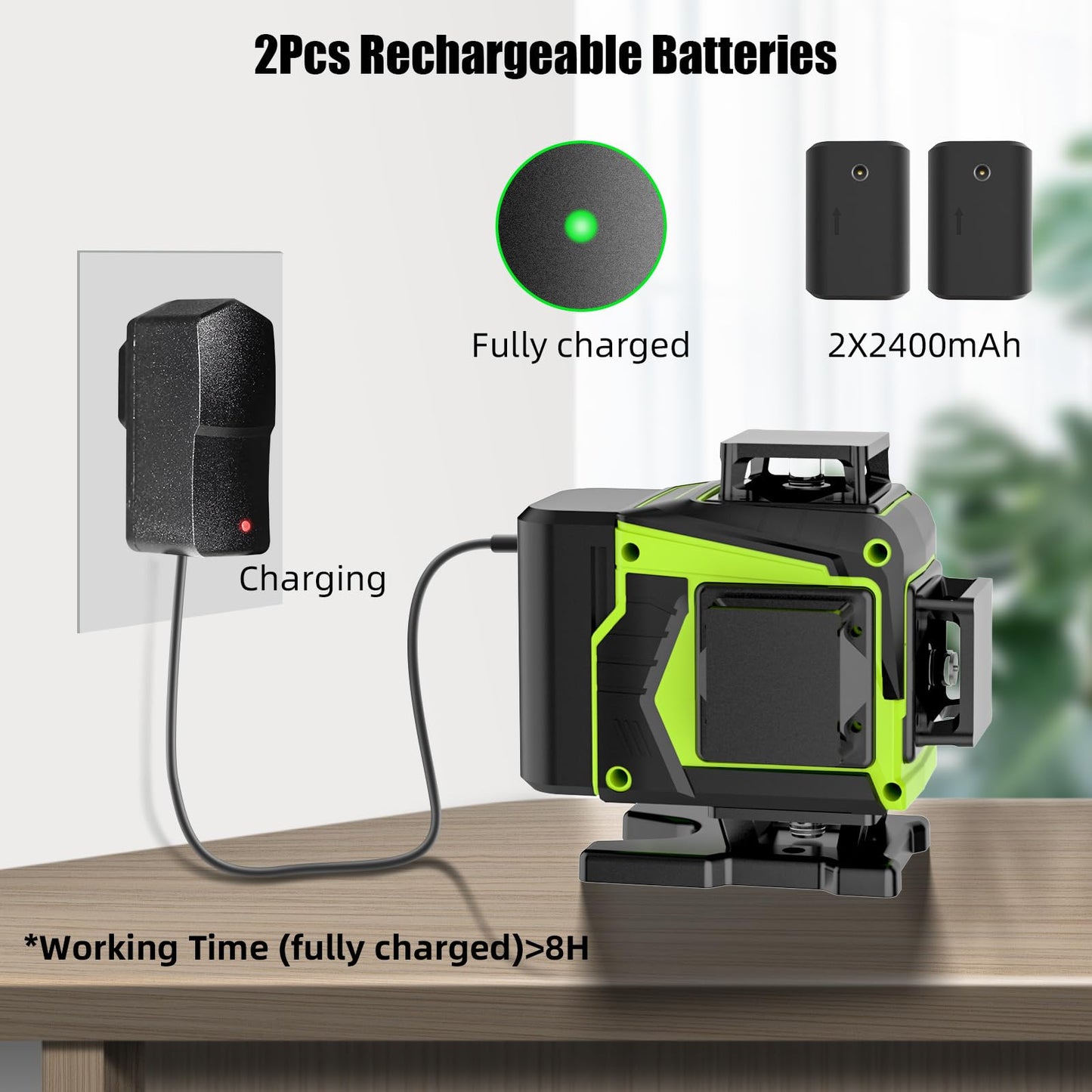 16 Line Laser Level with Tripod,4x360° Self Leveling Laser Level with 2 Batteries,4D Laser Level 360 Self Leveling,Green Line laser Level Tool for Construction,Picture Hanging,Home Renovation
