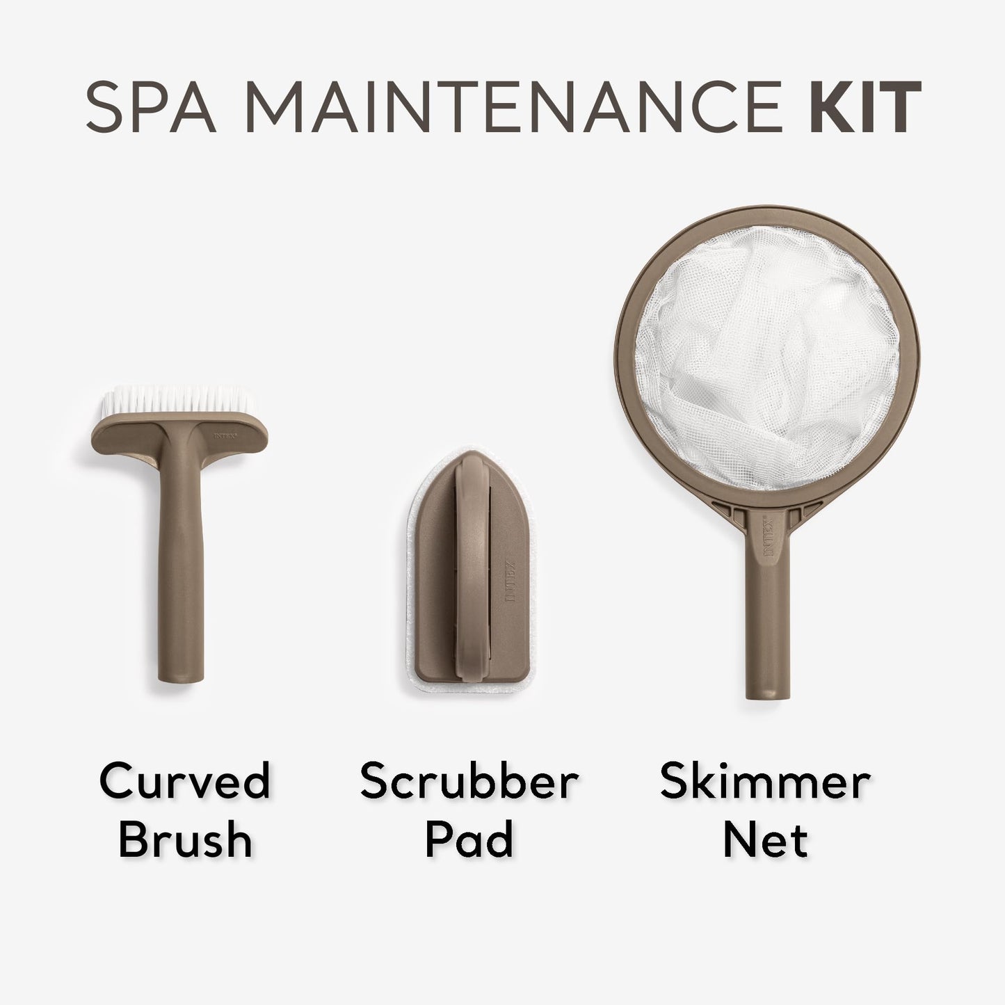 Intex PureSpa Hot Tub and Spa Maintenance Accessory Kit with Curved Brush, Mesh Net Skimmer, and Scrubber for Inflatable PureSpa Home Hot Tubs