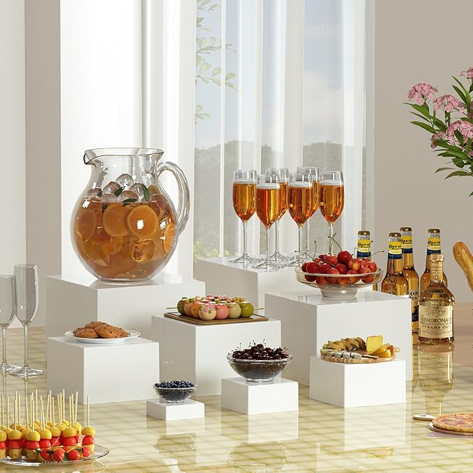 8 Pcs White Acrylic Boxes for Display as Buffet Risers and Stands, Food Risers for Party, Table, Stands, including 10", 9", 8", 7", 6", 5", 4", 3" (Large, 8Pcs, White)