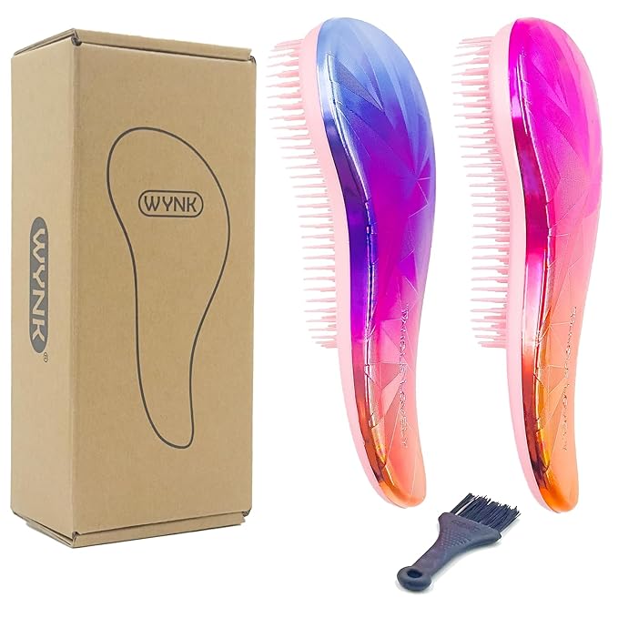 WYNK Gentle Detangling Hair Brush for Adults & Kids Ã¢ÂÂ 2 Pack, Painless for Wet or Dry Curly/Straight Hair, Reduces Breakage, Comfortable Scalp Feel