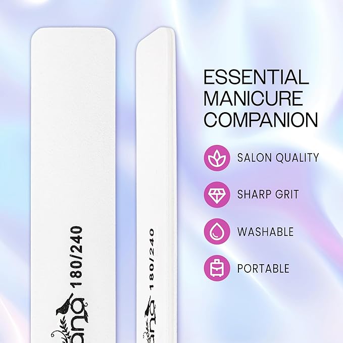 10PCS Jumbo Size PANA Professional Double Sided Nail Files - White, 180/240 Grit - Emery Board Nail Buffering File Manicure Pedicure Nail Polisher Washable