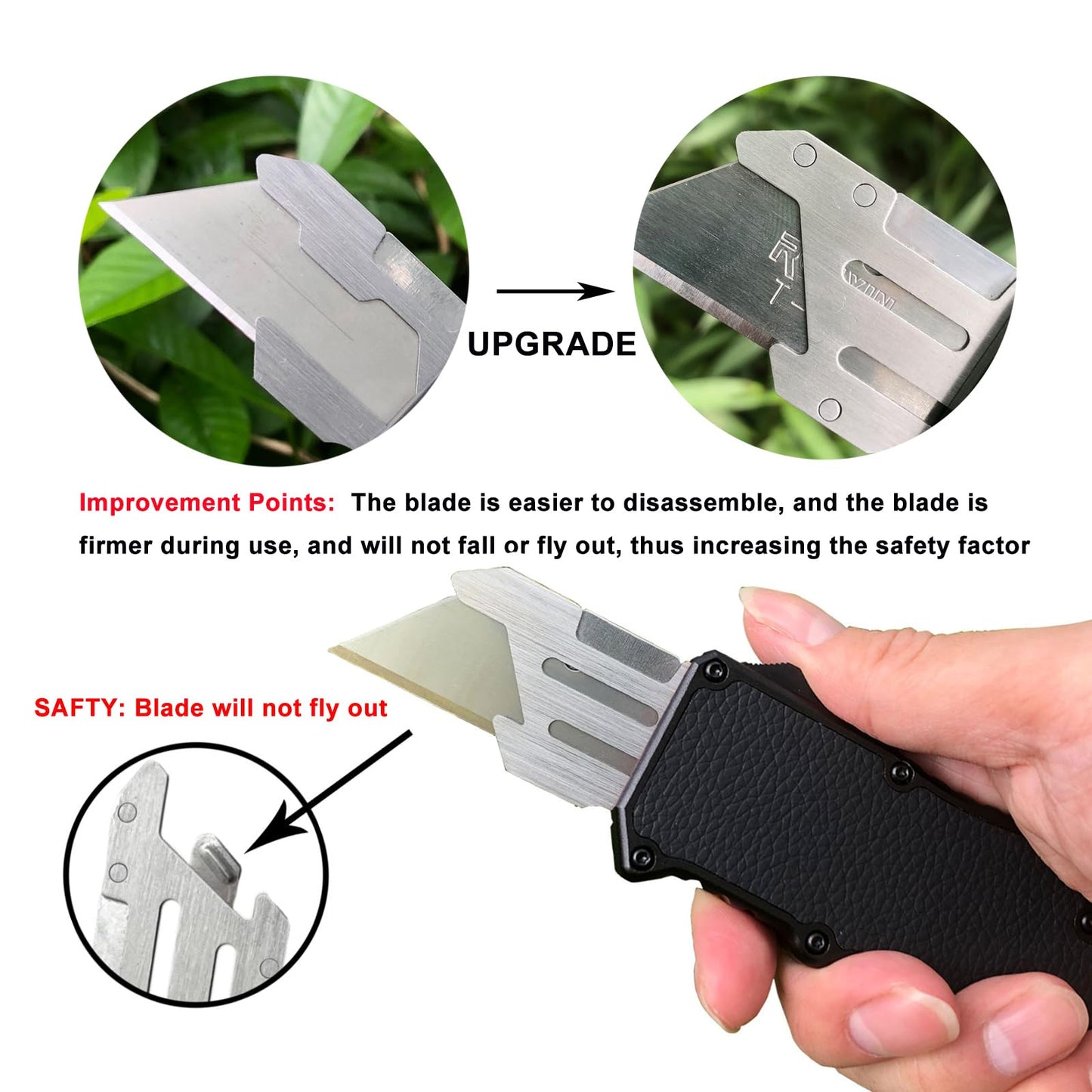 Caressolove Automatic Utility Knife, Black Razor Blades Pocket Knife, Box Cutters Retractable Heavy Duty, Premium Safety Push Button Knife with 5PCS Blades