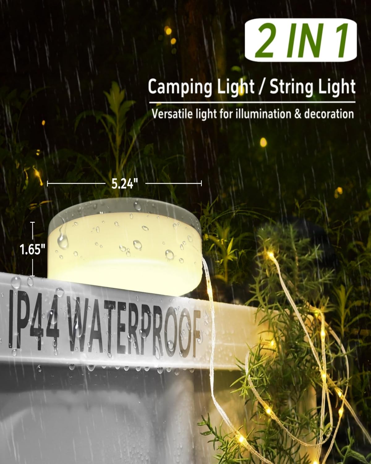 Solar Camping String Lights, 4 in 1 Fairy String Lights, Portable Waterproof Camp Lamp with 8 Lighting Modes, Hanging Rechargeable Tent Lantern for Christmas Decorations Patio Party Essentials-39.4 FT