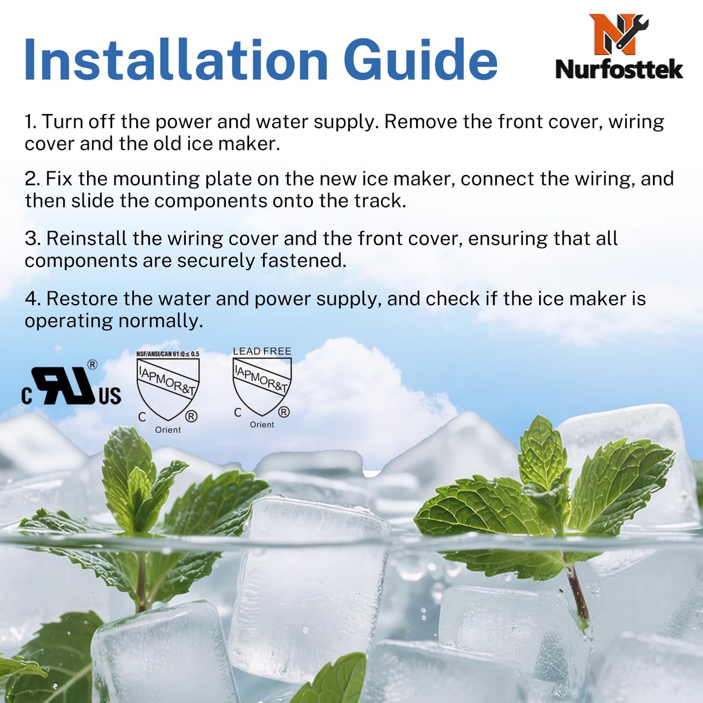Nurfosttek 2198597 Ice Maker, 185W 115V 60Hz, Compatible with Whirlpool Maytag KitchenAid Amana Refrigerator, Replaces W10122502 626663 1016069 2198678, High Efficiency Ice Making