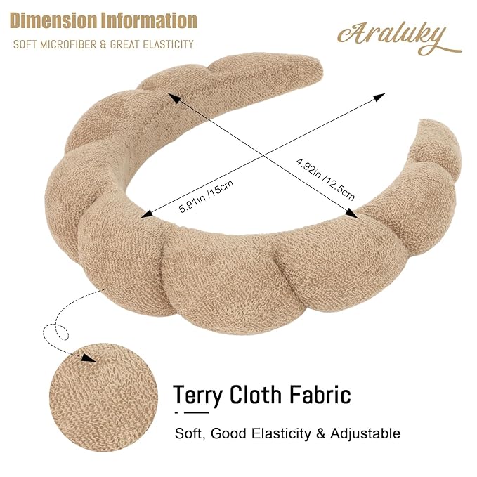 Women Spa Headband, Brown Terry Cloth - Headband for Washing Face, Makeup Removal, Skincare, Yoga, Sports, Hair Accessories, Unisex-Adults
