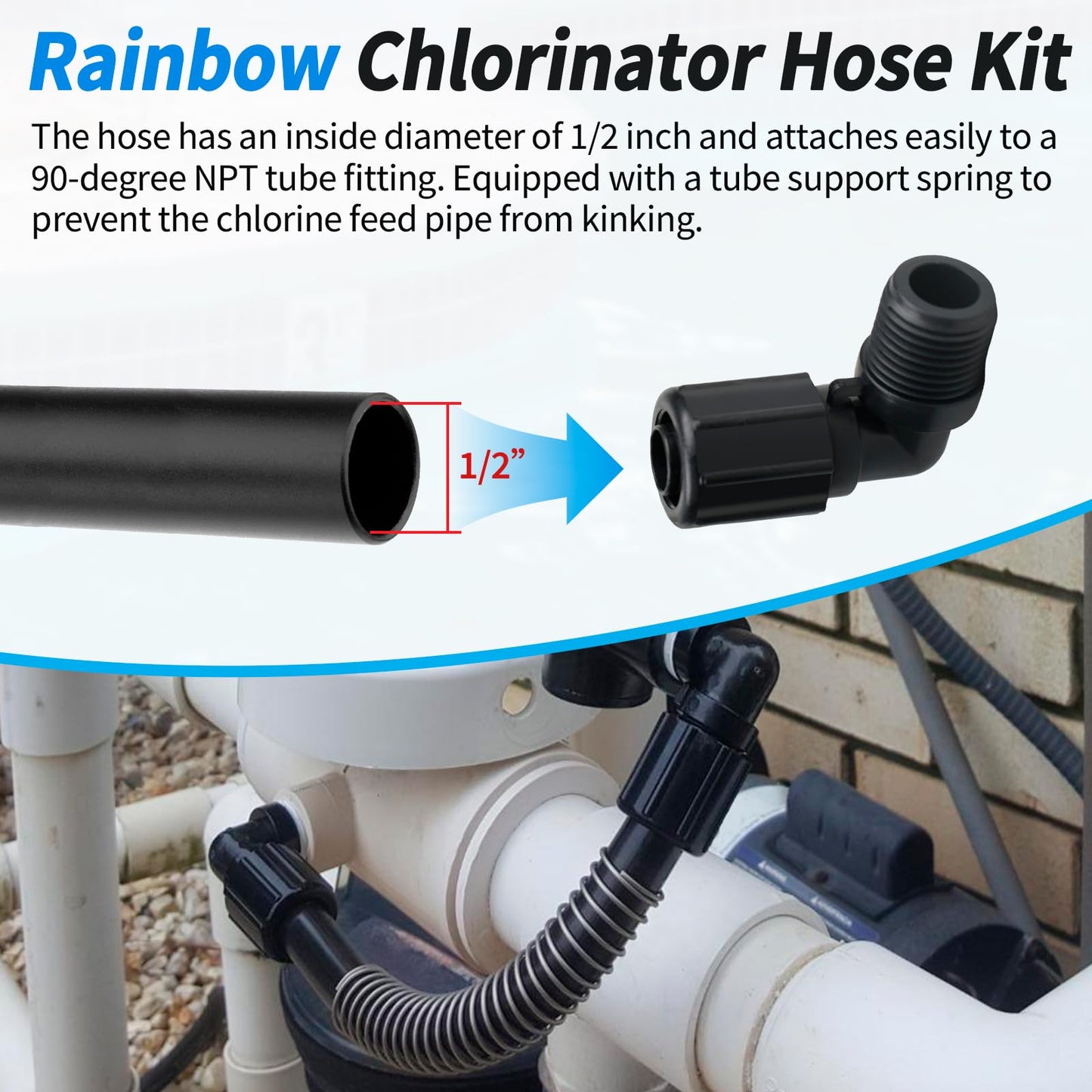 Pool Chlorinator Flexible PVC Tubes R172091 fit for Pentair Rainbow 320 Chlorine/Bromine Feeders, with R172272 Elbow R171097 Tube Support Fitting Compatible with Pentair 322 Feeder