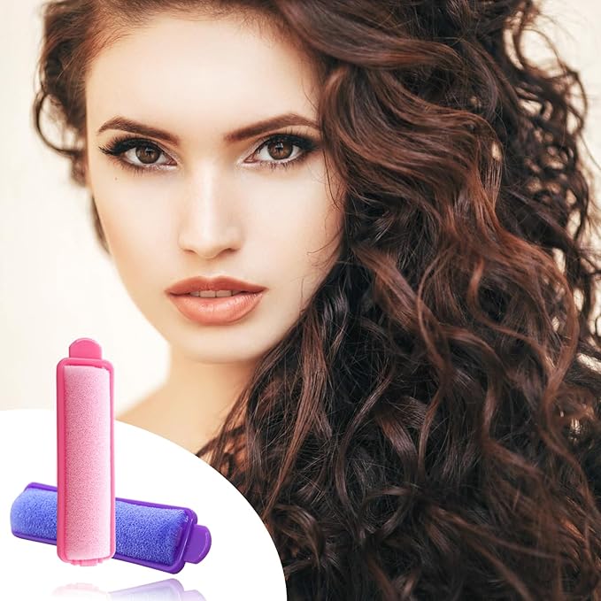 44 Pcs Foam Sponge Hair Rollers Set 0.59 Inch Flexible Hair Styling Sponge Curler Soft Sleeping Hair Curlers and Stainless Steel Rat Tail Comb Pintail for Hairdressing Styling(Purple, Pink)