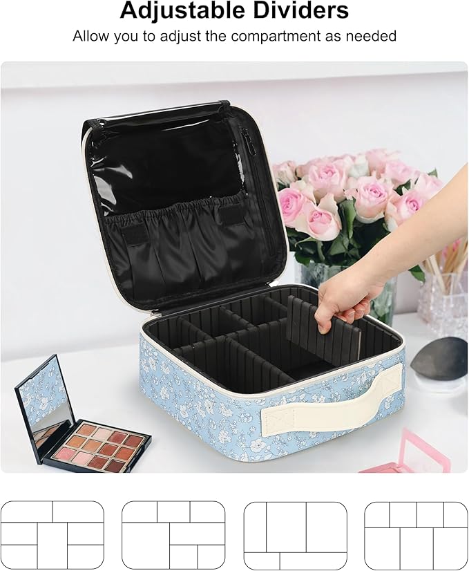 Relavel Travel Makeup Case, Professional Makeup Artist Makeup Bag, Portable Makeup Train Case Organizer with Adjustable Dividers, Cute Cosmetic Bags Birthday Gifts for Girls and Women