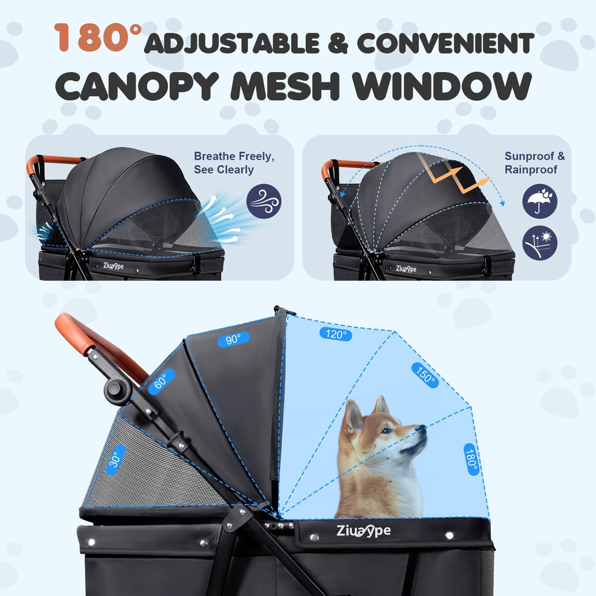 Dog Stroller for Large & Medium Dogs (20–132 lbs), Pet Stroller for 2 Small Dogs, Cat Strollers for 2 Cats, Extra Large Heavy Duty, Foldable & Fully Ventilated Design, Black