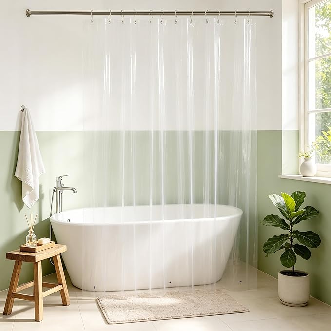 Mrs Awesome Long Clear Shower Curtain Liner with 3 Magnets, 72x80 Premium Flexible Sturdy Plastic Shower Curtain for Bathroom Lightweight, Waterproof, Clear