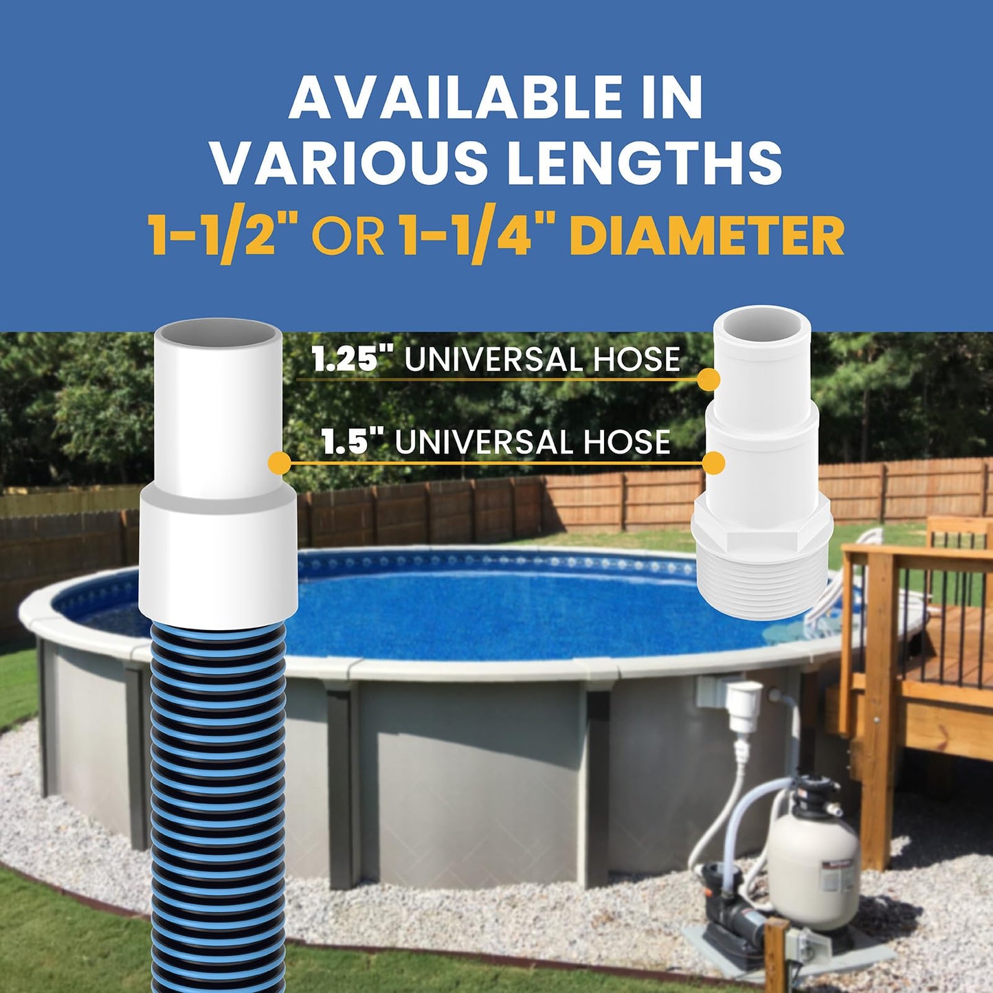 1 1/2" Swimming Pool Filter Hose Replacement Kit,Universal 1.25/1.5 Inch Hose Adapter & 1.5"Pool Vacuum Hose for Above Ground Pool,2 Pack 6 Feet Replacement Hose Suitable for Pump - Filter - Heater