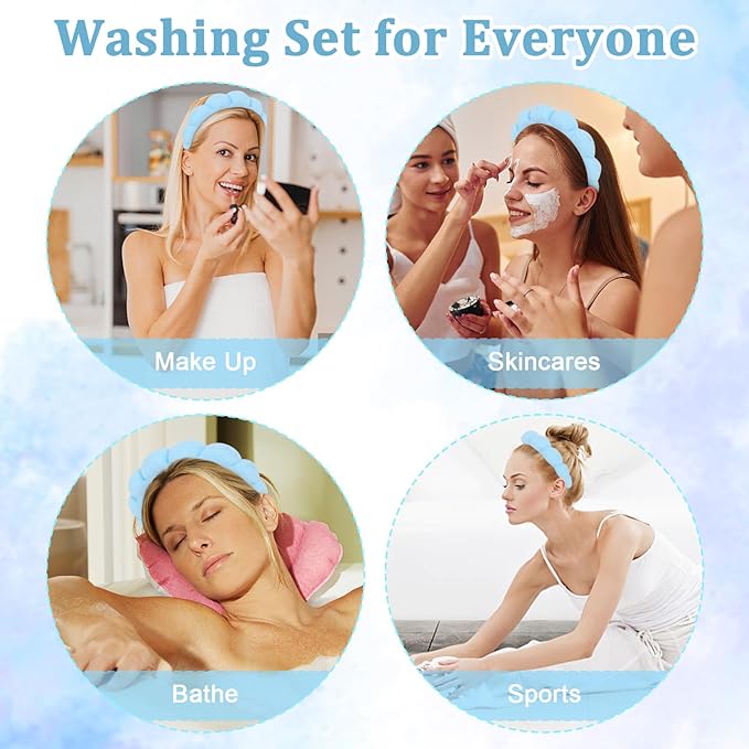 Women Spa Headband, Blue - Soft and Comfortable Headband for Washing Face, Makeup Removal, Yoga, Sports, Skincare, Hair Accessories for Women and Girls