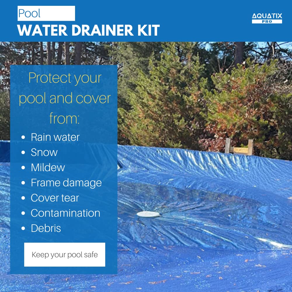 Pool Cover Drainer Kit for Above Ground Swimming Pools by Aquatix Pro, Premium Pool Cover Siphon with 16 Feet Hose & Pump, Suitable for All Coverings, Quick and Easy Water Drainage, 1 Year Warranty!