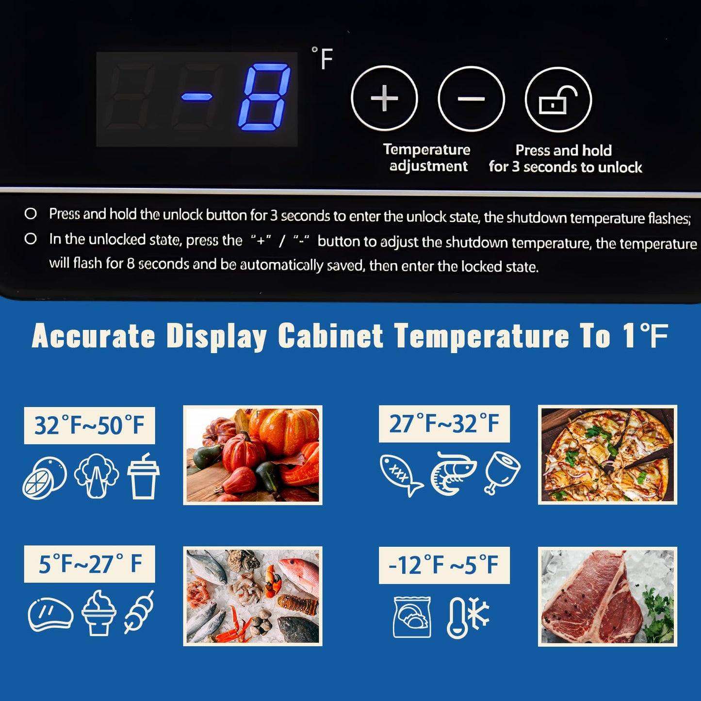 DEMULLER Large Capaity Deep Chest Freezer with Electronic Temperature Control Panel Compact Small Freezers with Two Baskets White (-12℉ to 50℉) Ideal for Kitchen Dorm Apartment
