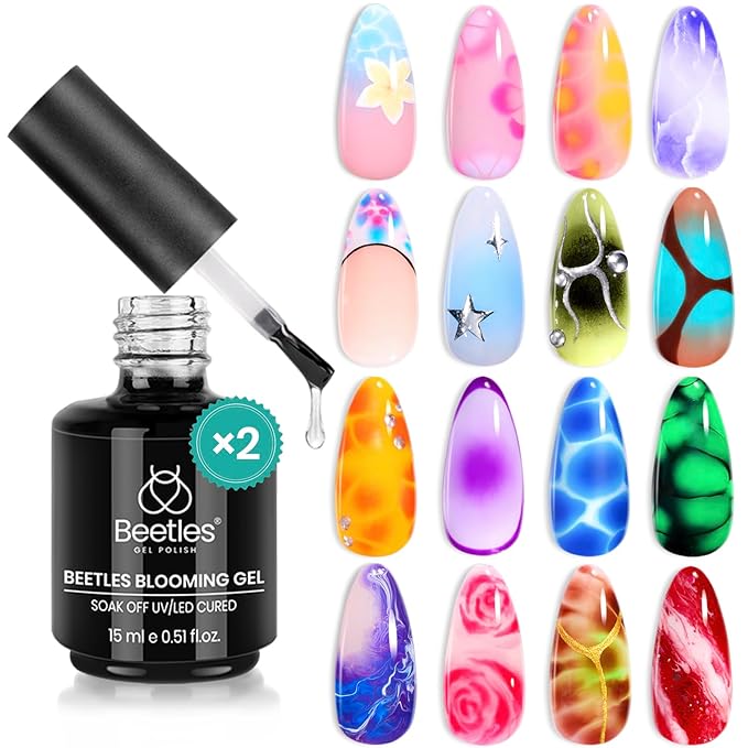 Beetles Blooming Gel: 2 Pcs 15ml Clear Uv Led Blooming Gel Nail Polish for Spreading Effect Blossom Marble Natural Stone Watercolor Floral Print Soak off Nail Diy Design