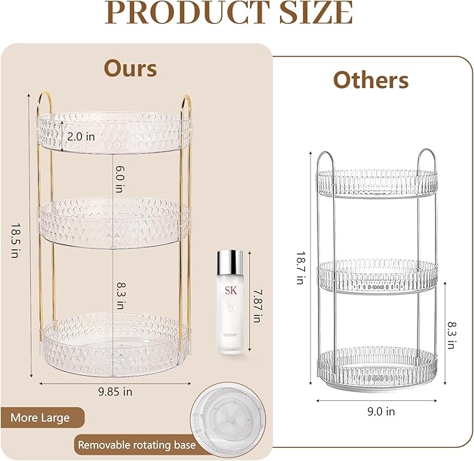 Rotating Makeup Organizer for Vanity, 3 Tier Perfume Skincare Storage for Women, Bathroom Counter Organizer, 360ÃÂ° Spinning Cosmetic Holder for Dresser Countertop, Clear