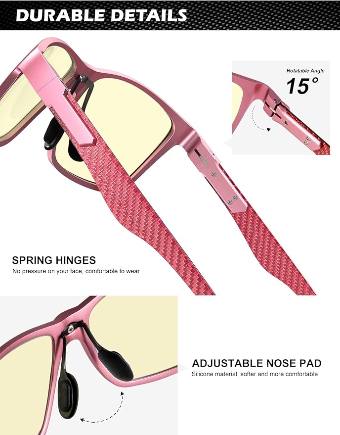 ANYLUV Carbon Fiber Reading Glasses for Men Women, Blue Light Blocking Computer Readers, Anti Glare Spring Hinge