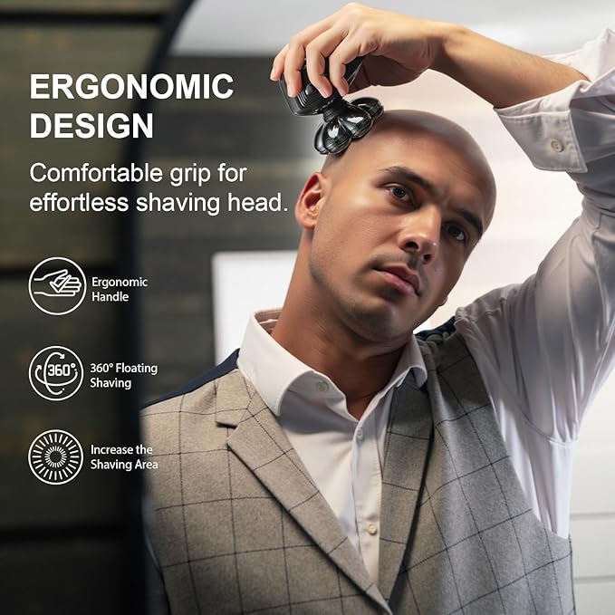 Cyruzi Head Shavers for Bald Men: 7D Floating Electric Razor with Magnetic Removable Head, IPX7 Waterproof Wet or Dry Shaver, LED Display & Type-C Fast Charging