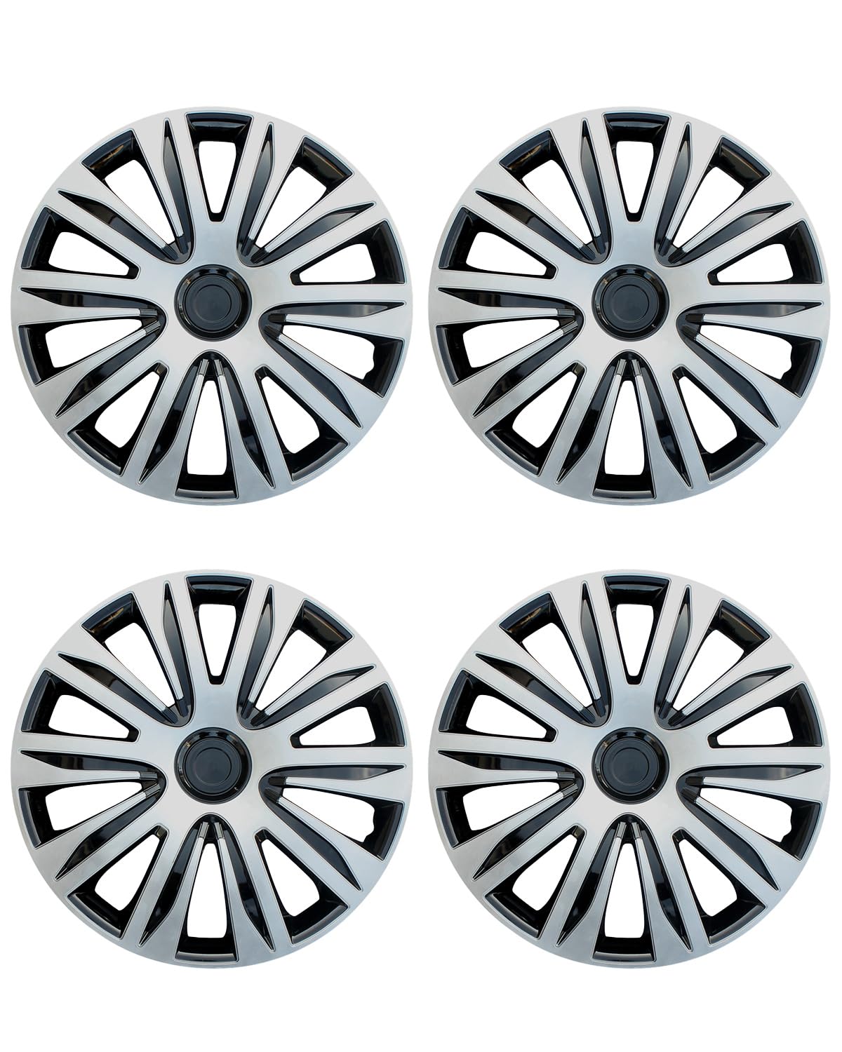 ABX Hubcaps,15 inch hubcaps Set of 4, Wheel Rim Cover ABS Material, Snap On Car Truck SUV Replacement, for Toyota Camry Nissan Mazda etc, Black&Silver