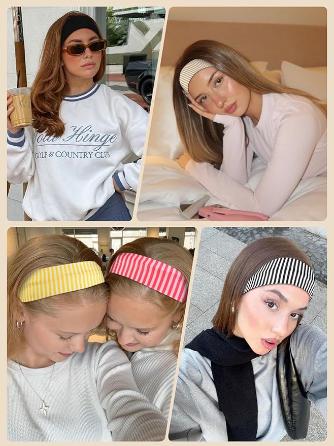 TERSE Stripe Headbands for Women Trendy Hair Accessories: Cute Head Bands for Women's Hair Fashion Hairbands 6PCS