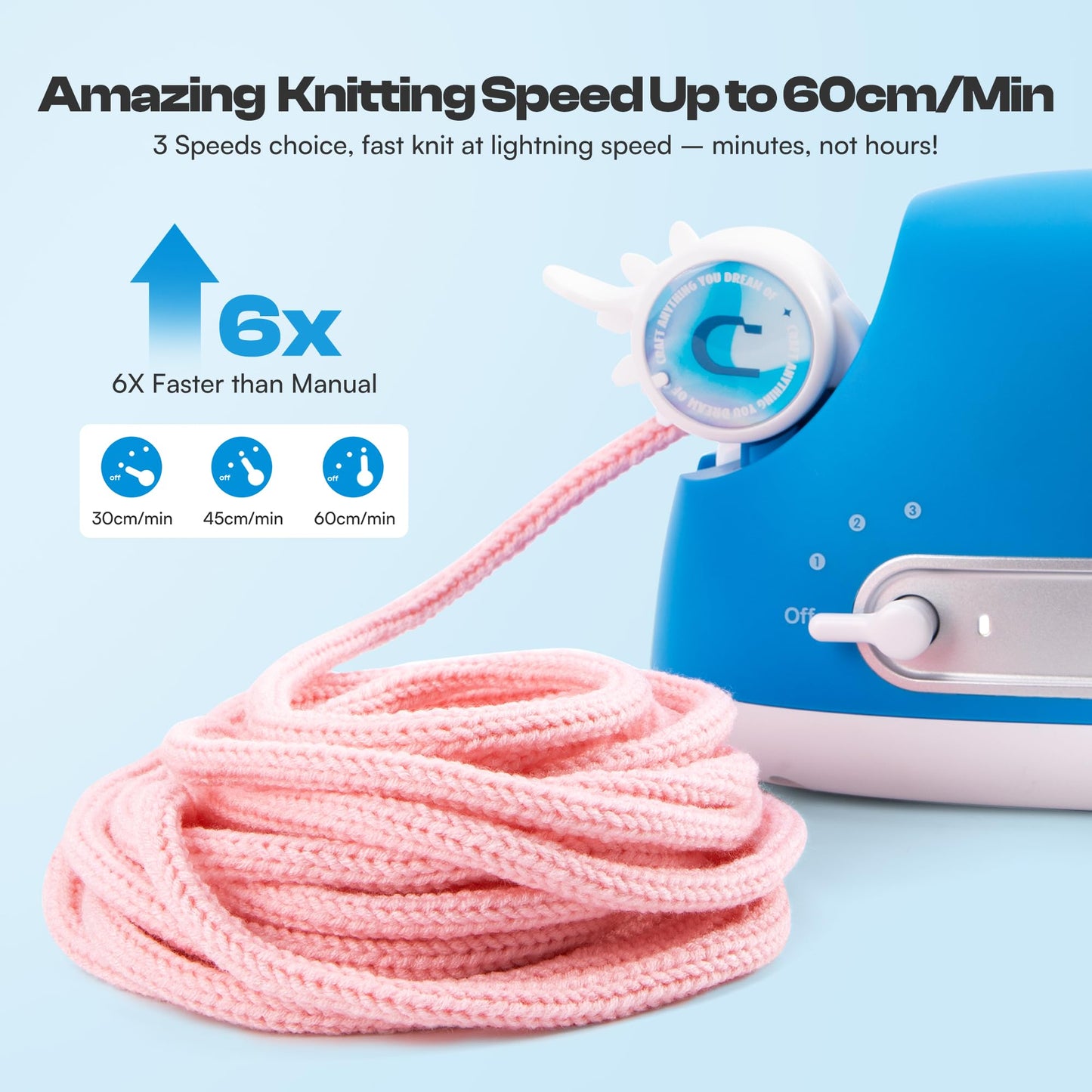 Caydo Automatic i Cord Knitting Machine Pro, Electric i-Cord Knitter with Powerful 3-Speed Adjustable, Hands-Free Highly Efficient Yarn Knit Helper, Crochet iCord Maker Tool for Fast DIY Craft Project