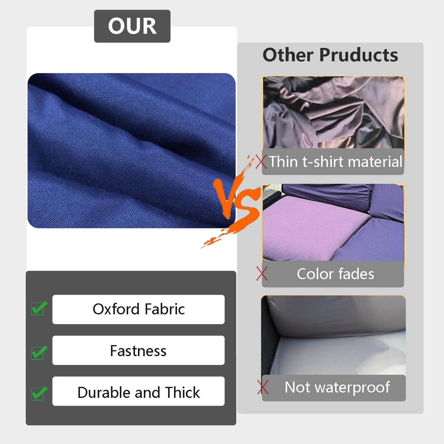 FLYMEI Patio Cushion Covers 16x16x2.5 Waterproof Outdoor Seat Cushion Slipcover Replacement 2 Packs for Rattan Chair Sofa, Navy Blue