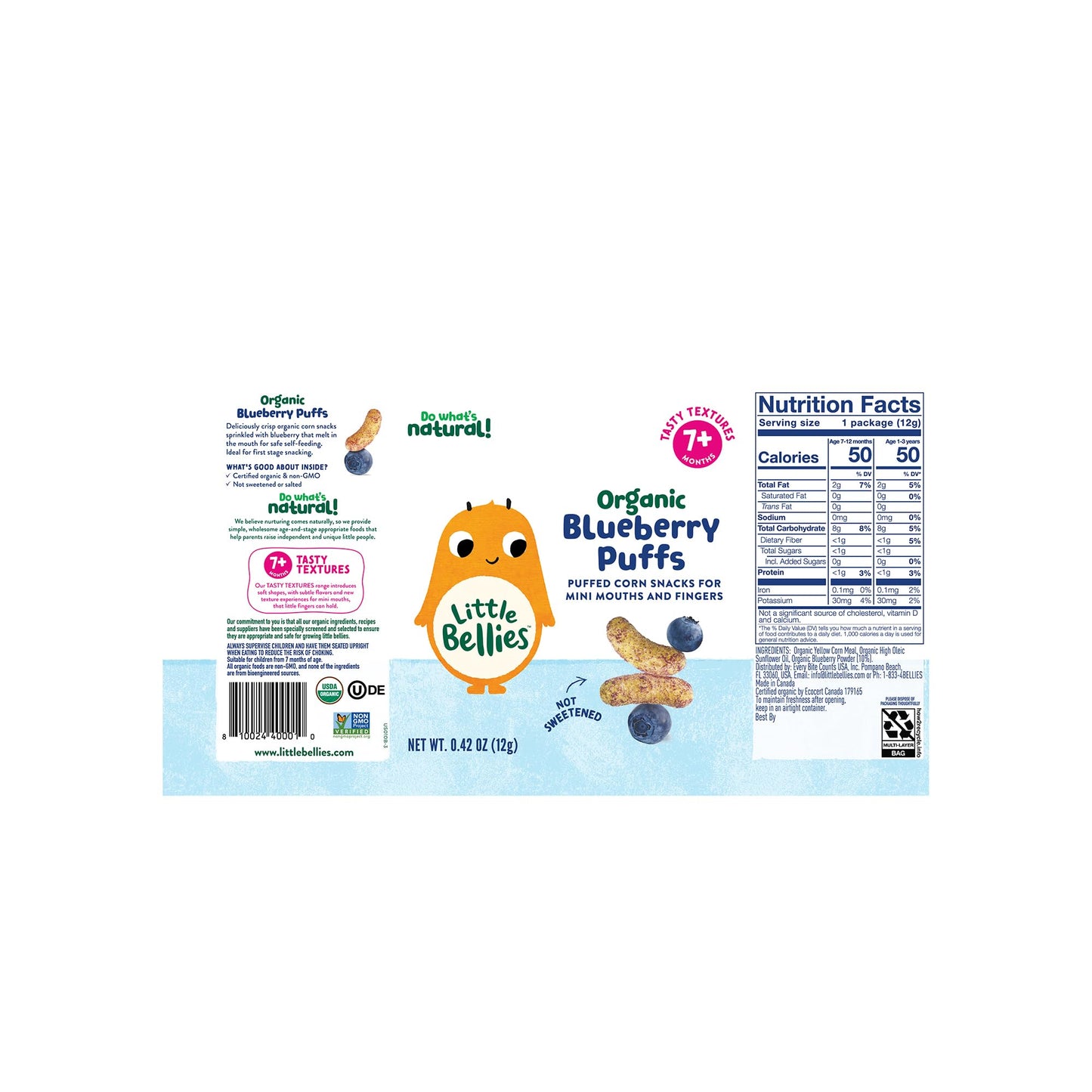 Little Bellies Organic Blueberry Puffs Baby Snack (Pack of 18 x 0.42 oz Individual Packs)
