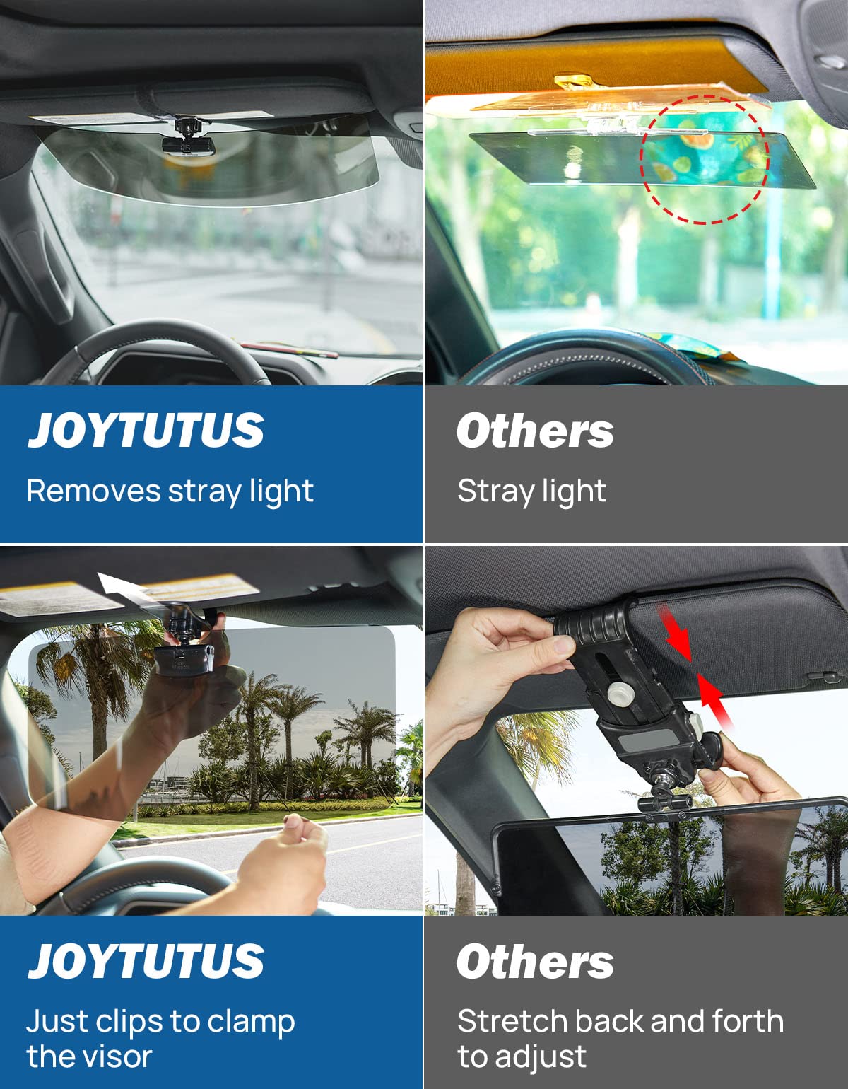 JOYTUTUS Sun Visor for Pickup Truck, Polarized Sun Visor Extender for Truck, Universal UV400 Car Visor Extension Anti-Glare Easy to Install, Protect from Glare/UV Ray/Stray Light