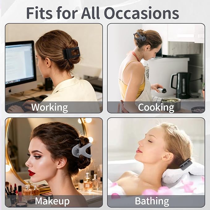 8Pcs French Flat Hair Clips for Women 2 Styles Claw Clips for Girls Matte Flat Hair Claw Clips for Thin and Thick Hair Large Non-slip Strong Hold Hair Accessories for Women (Grey)