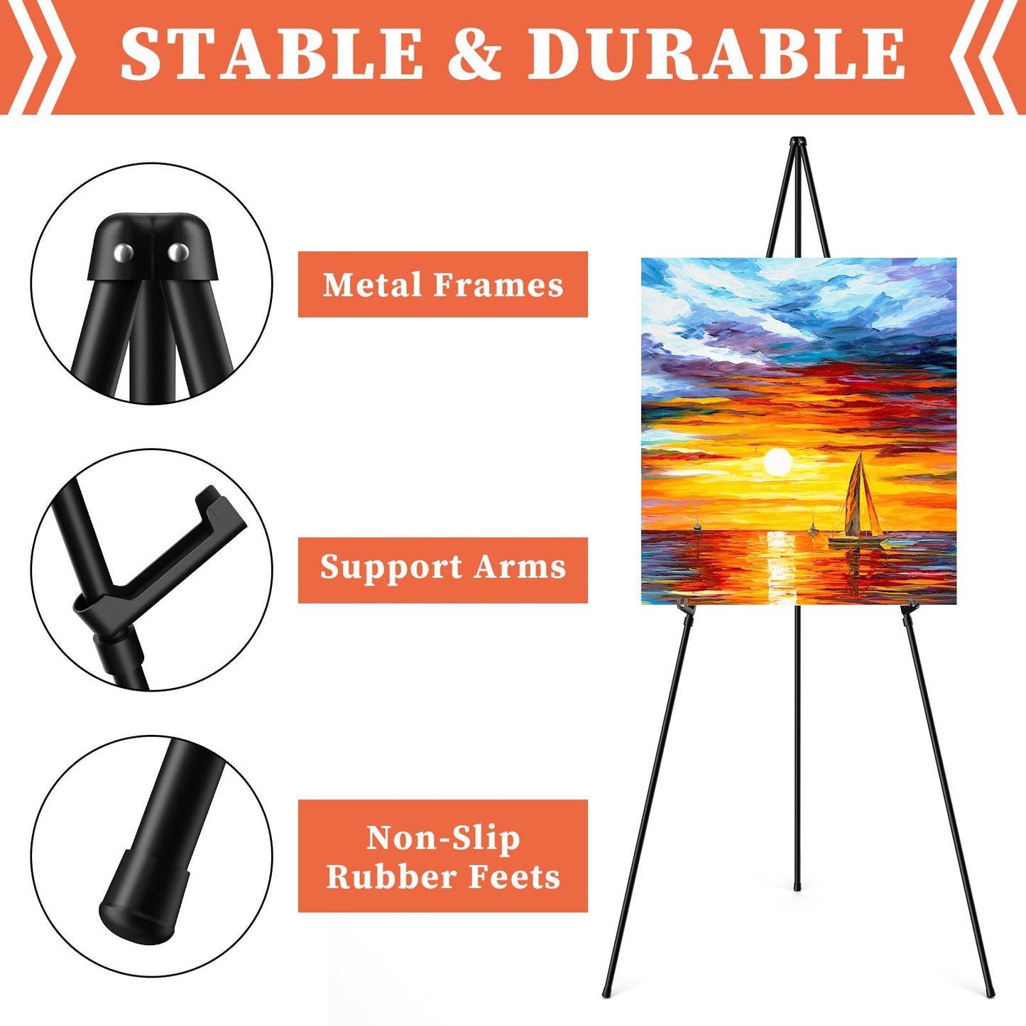 Easel Stand for Sign, 63" Portable Easels Stand for Display, Lightweight Adjustable Tripod Art Easel Stand for Wedding Sign, Black Metal Painting Easel with Portable Bags (2 Pack)