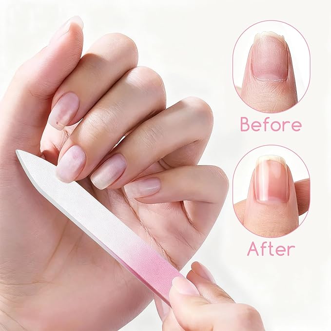 WOKOTO 4 Pcs Crystal Glass Nail Files with Case for Natural Nails, Professional Glass Emery Boards Double-Sided Glass File for Women Adults Fingernail Files Nail Buffer (Pink, Green, Blue, Rose Gold)