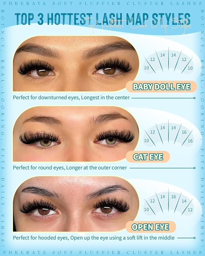 PHKERATA Fluffy Lash Clusters Wispy Eyelash Clusters, Volume Cluster Eyelash Extensions, DIY Individual Lashes with Soft Thin Band for Natural Look 162Pcs, 10-16mm