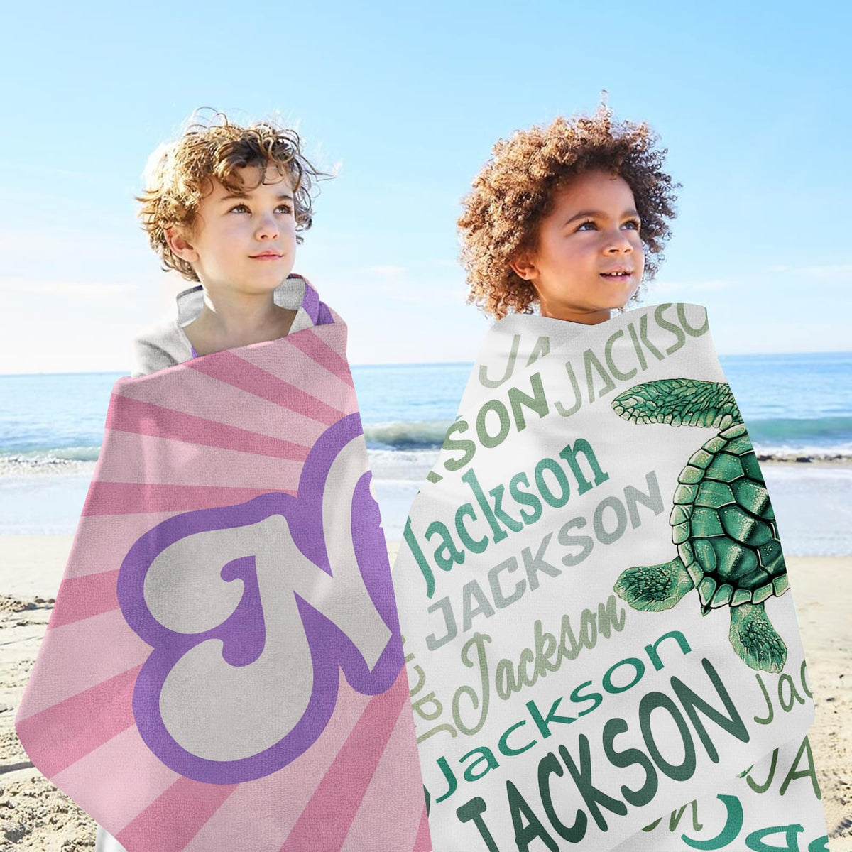 Yoltotude Personalized Kids Beach Towels Custom Sand Free Microfiber Beach Towel with Names & Monogram Customized Quick Dry Pool Towels for Girls Boys Standard Size Easter Gifts for Kids