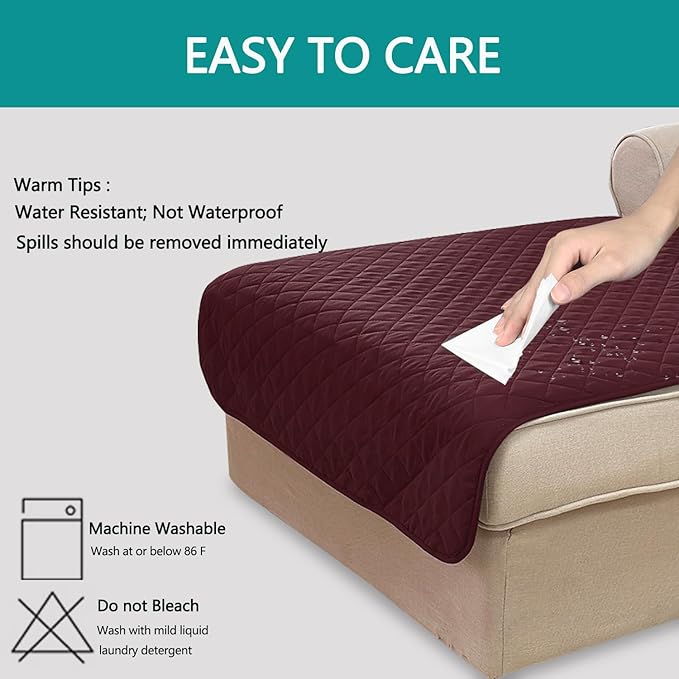 U-NICE HOME Sectional Couch Cover for Dogs Pets Chaise Lounge Reversible Sofa Cover Furniture Protector with Elastic Adjustable Strap, Burgundy/Tan
