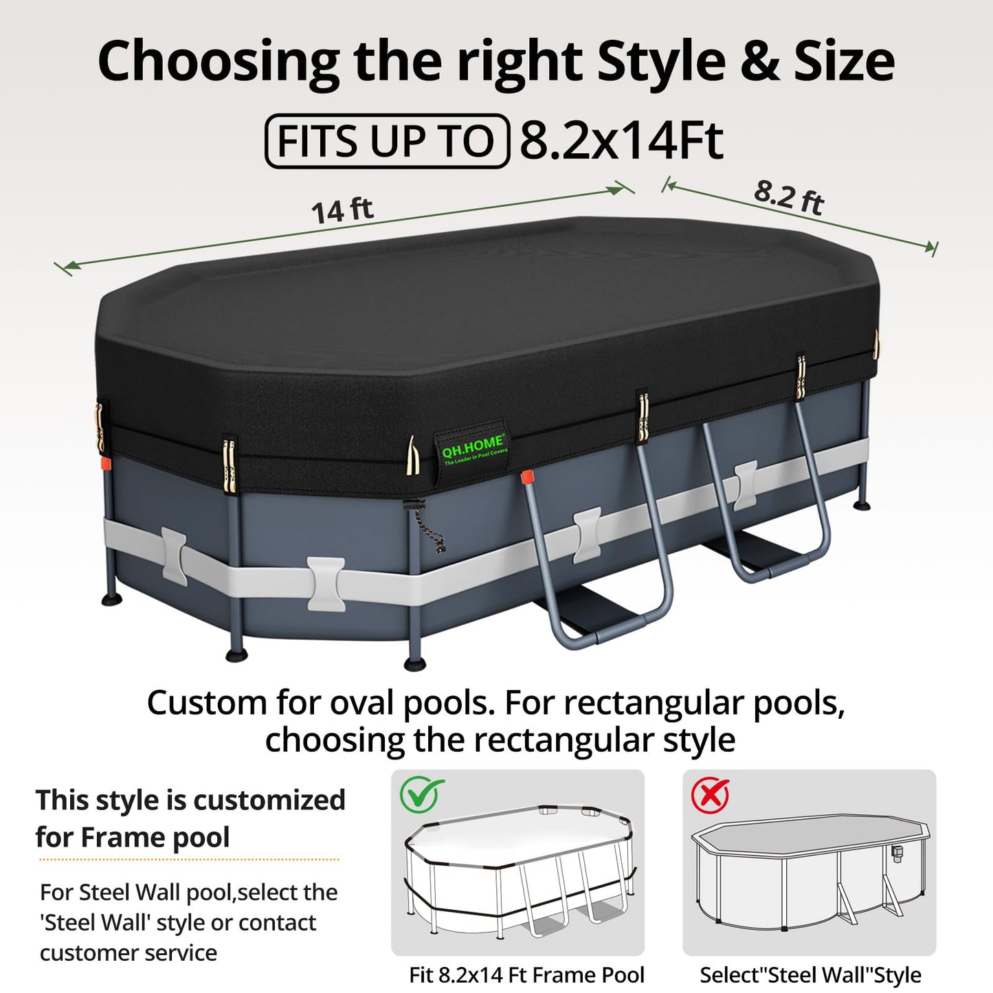 QH.HOME 550D 8.2x14 Ft Oval Pool Cover [Upgraded Tear Resistant&Quadruple Windpoof] wth Pre-Installed Patented Winch and Rope, Pool Covers for Above Ground Pools Oval-Snug Fit & Waterproof Protection