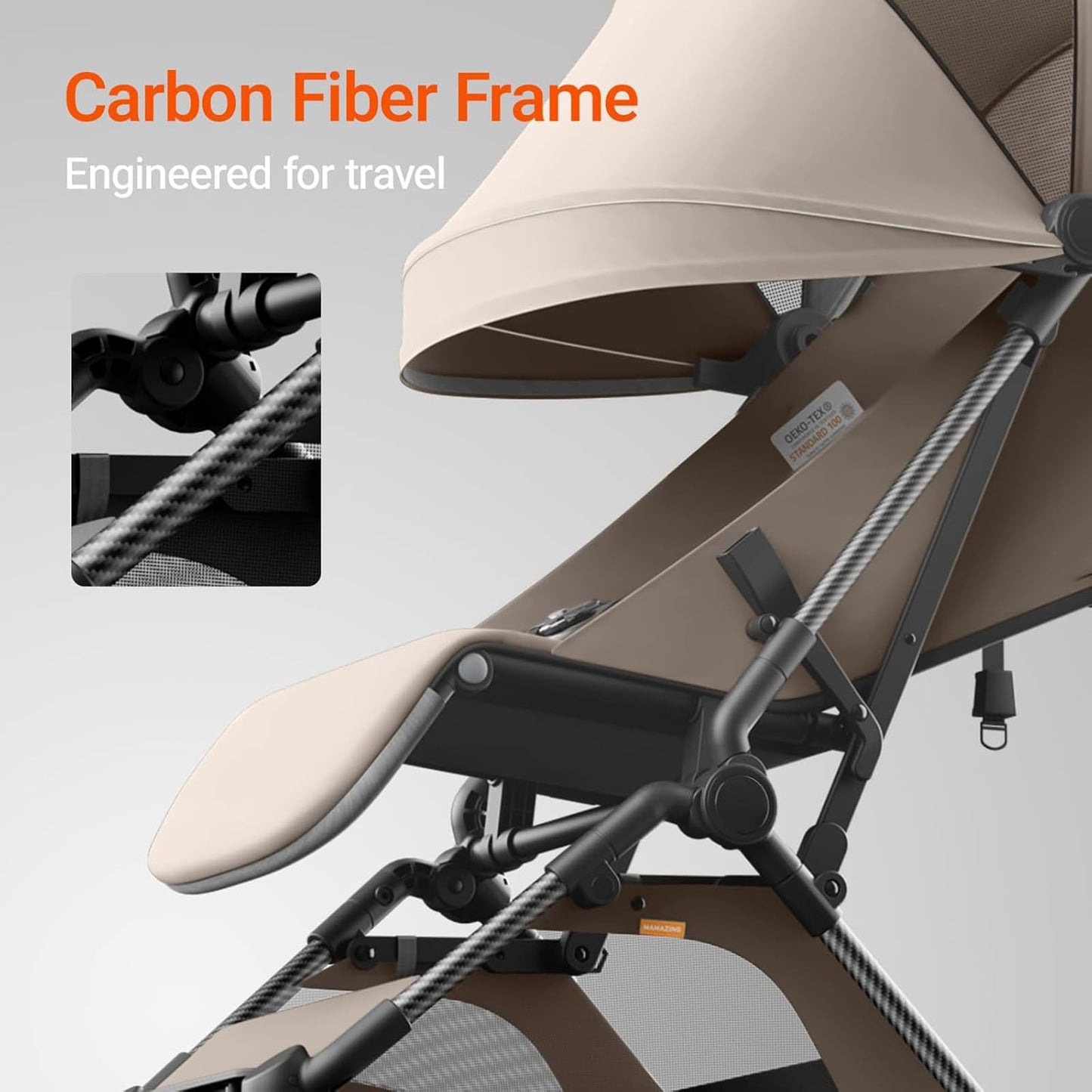 MAMAZING Ultra Air Lightweight Baby Travel Stroller with Carbon Fiber Frame, Compact & Airplane-Friendly, One-Handed Fold, 11.6 lbs, Perfect for Toddlers, Simply Taupe