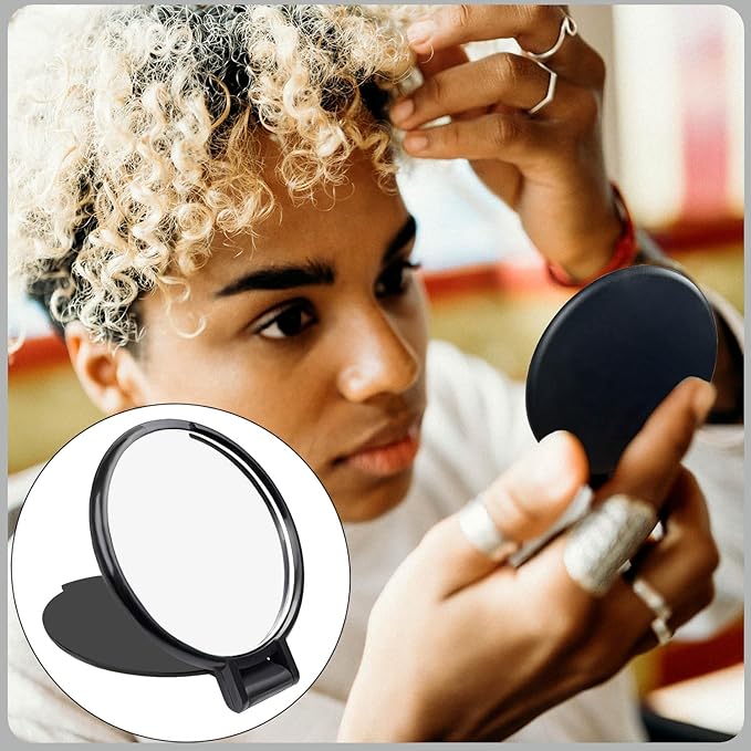 Tenalleys Mini Round Folding Mirror Portable Pocket Mirror Makeup Mirror for Purse Travel Makeup Mirror for Women Girls Daily Use (4 Pcs Black)