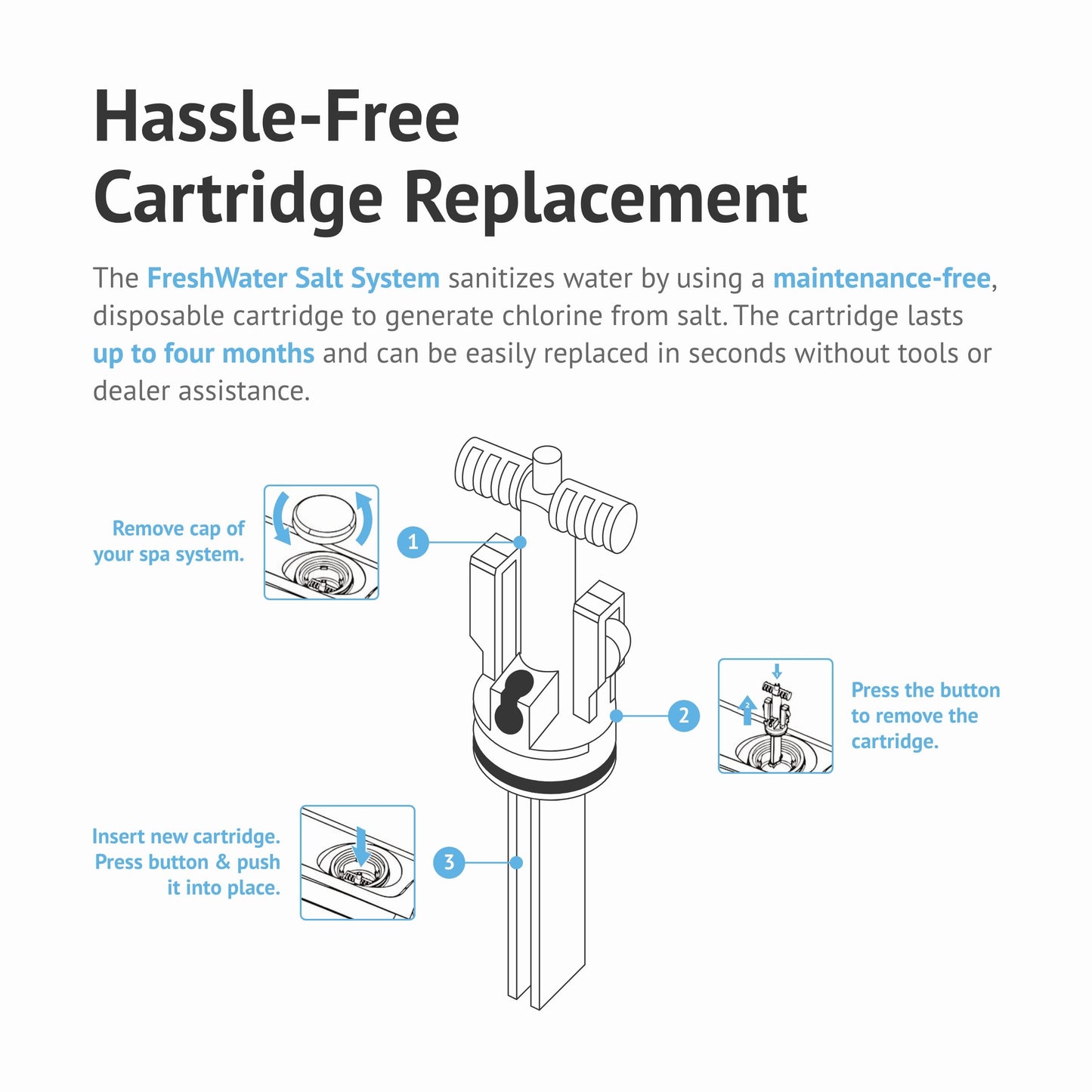 FreshWater Salt System Cartridge - Water Treatment Replacement Cartridge for Spas & Hot Tubs - Easy Maintenance - Supports Natural-Feeling Water to Help Prevent Dry Eyes & Itchy Skin (1 Pack)