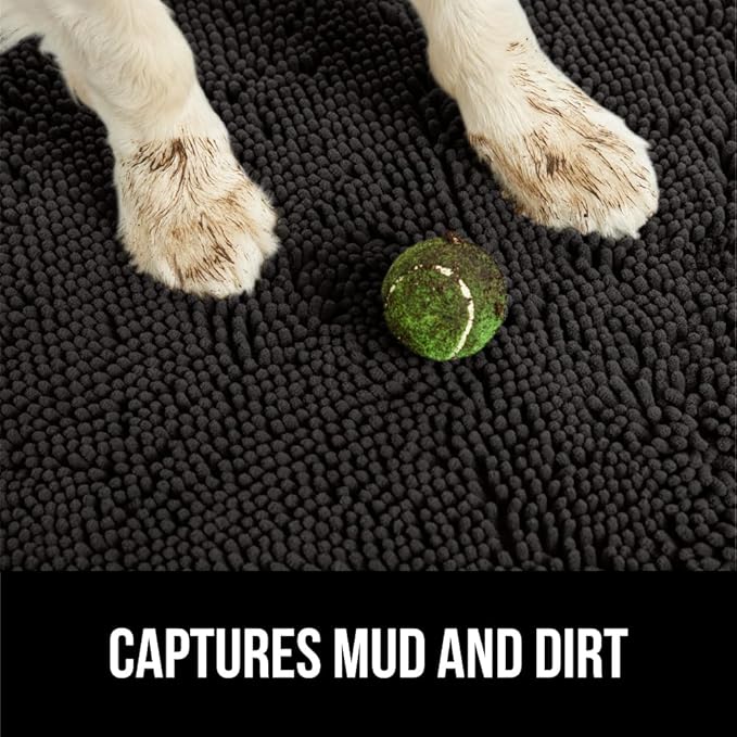 GORILLA GRIP SoakSTOPPER Dog Door Mat, 70x24 Machine Washable Rug Absorbent Doormat Captures Moisture Mud Dirt, Quick Dry Soft Chenille Entryway Rugs Indoor Entrance Mats for Dog Paws, Black