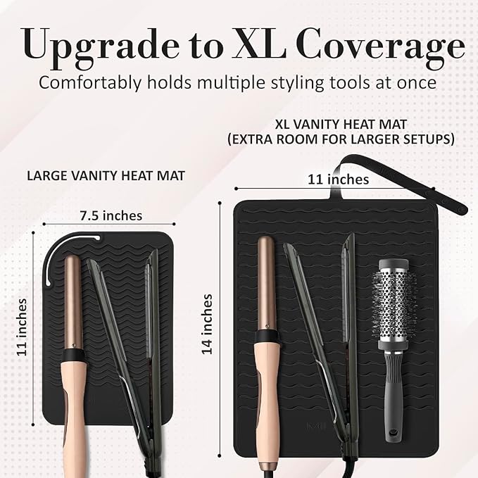 Milaya Beauty Extra Large Heat Resistant Mat for Hair Tools – Silicone Curling Iron Holder & Flat Iron Holder – Non-Slip Hot Tool Mat & Vanity Mat – Vanity Accessories for Women, Salon, Travel