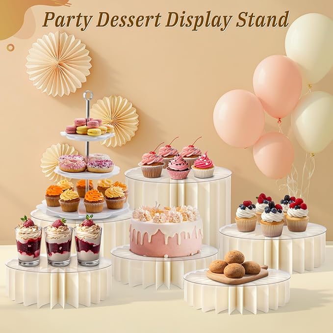 6Pcs Buffet Risers, Food Risers for Table, Foldable Cake Display Stands, Tall Cardboard Cupcakes Stand for Show Catering Desserts Jewelry Wedding Birthday Party Decoration (White)