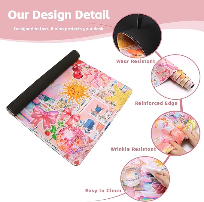 Baziabbo Flower Desk Mat,XXL Extended Large Mouse Pad,Gaming Mousepad with Stitched Edge,Non-Slip Rubber Base Keyboard Desk Pad for Home Office Study Game
