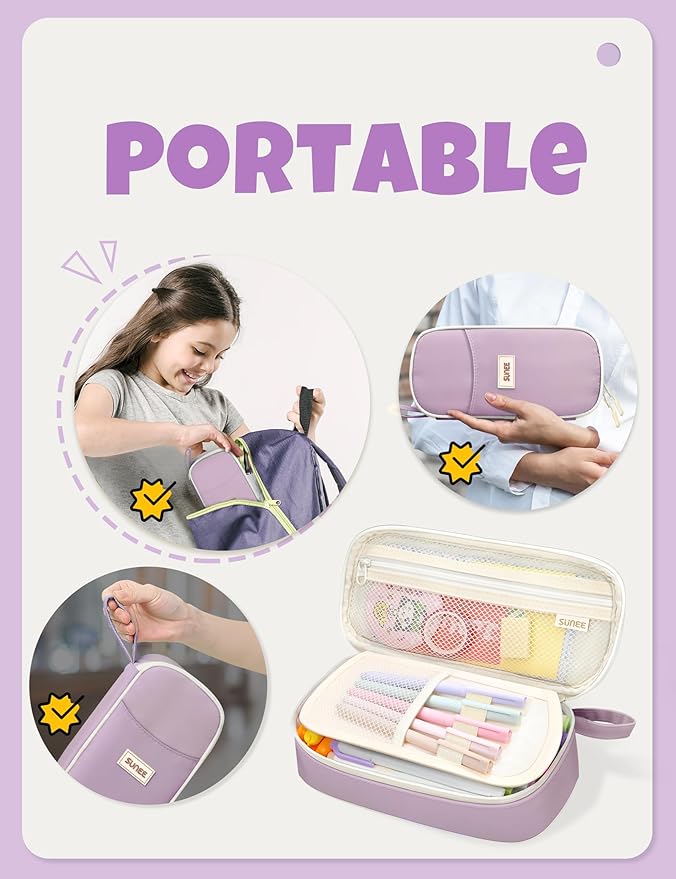 SUNEE Cute Pencil Case, Aesthetic Pen Pouch, Colored Large Pencil Bag with Zipper, Kawaii Stationery Storage and Organizer, School Supplies for Teen and Adult Girls, Purple