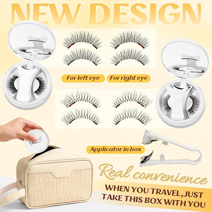 QUEWEL 2 Pairs Magnetic Eyelashes with Applicator Reusable No Glue Needed Magnetic Lashes Cat Eye Natural Look Lashes Kit Easy to Wear and Remove(NZH A+B01)