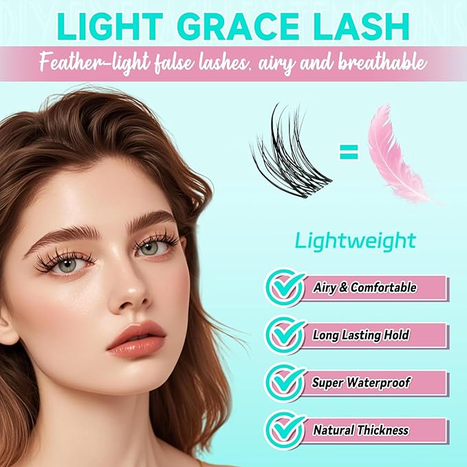 Natural Lash Clusters Kit 160Pcs Manga Eyelash Extensions Kit with Invisible Band D Curl Wispy Clusters Lashes with Waterproof Lash Bond and Seal, Lash Remover and Tweezer(Angel Baby Kit-Mix8-16mm)