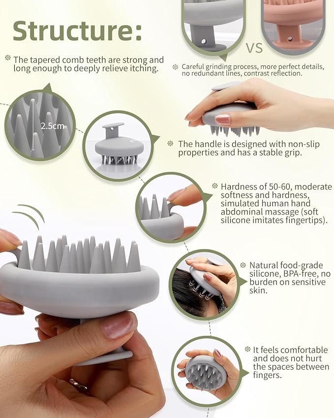 Scalp Massager Tool Shampoo Brush, Scalp Scrubber with Soft Silicone Bristles, Scalp Massager Hair Grouth, Dandruff Removal, Wet Dry Hair Scrubber Brush for All(Gray)